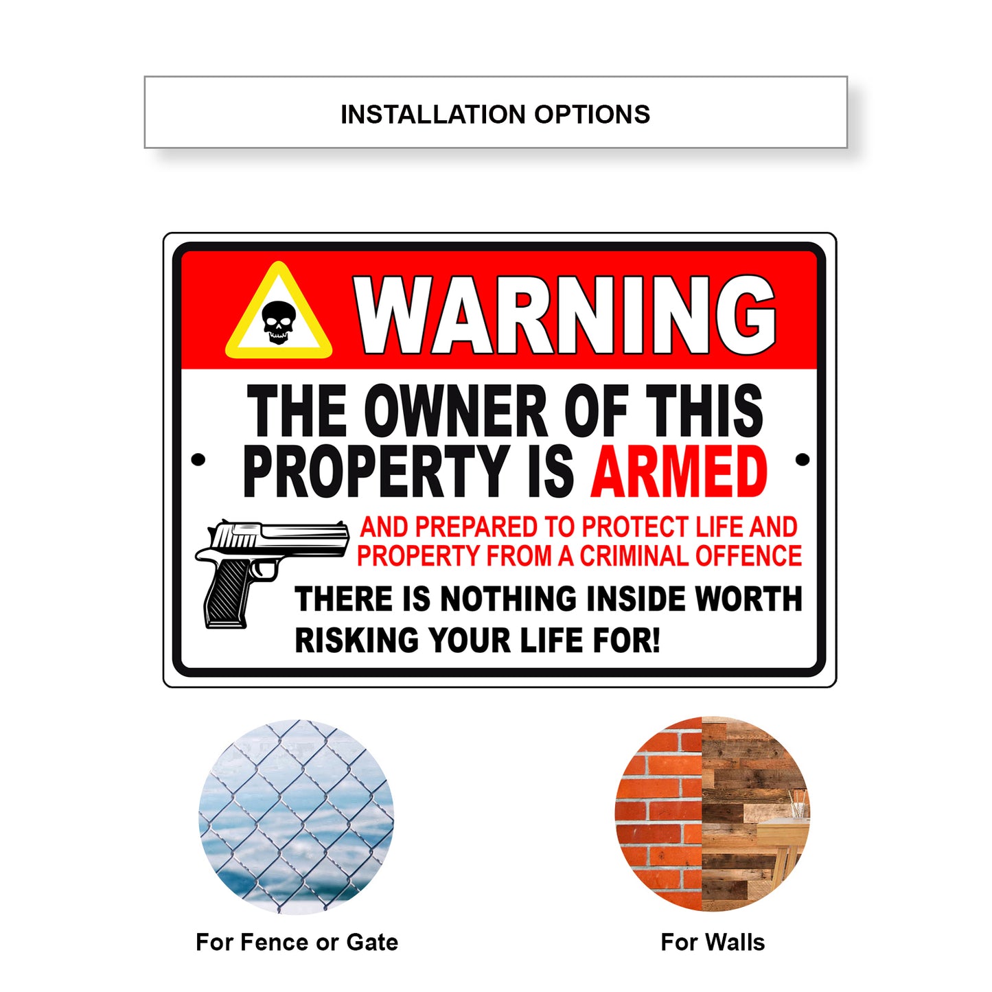 Warning the owner of this property is armed aluminum metal sign