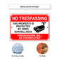 No trespassing this property is protected by video surveillance aluminum metal signs