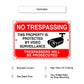 No trespassing this property is protected by video surveillance aluminum metal signs