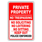 Private Property No Soliciting Aluminum Metal Sign