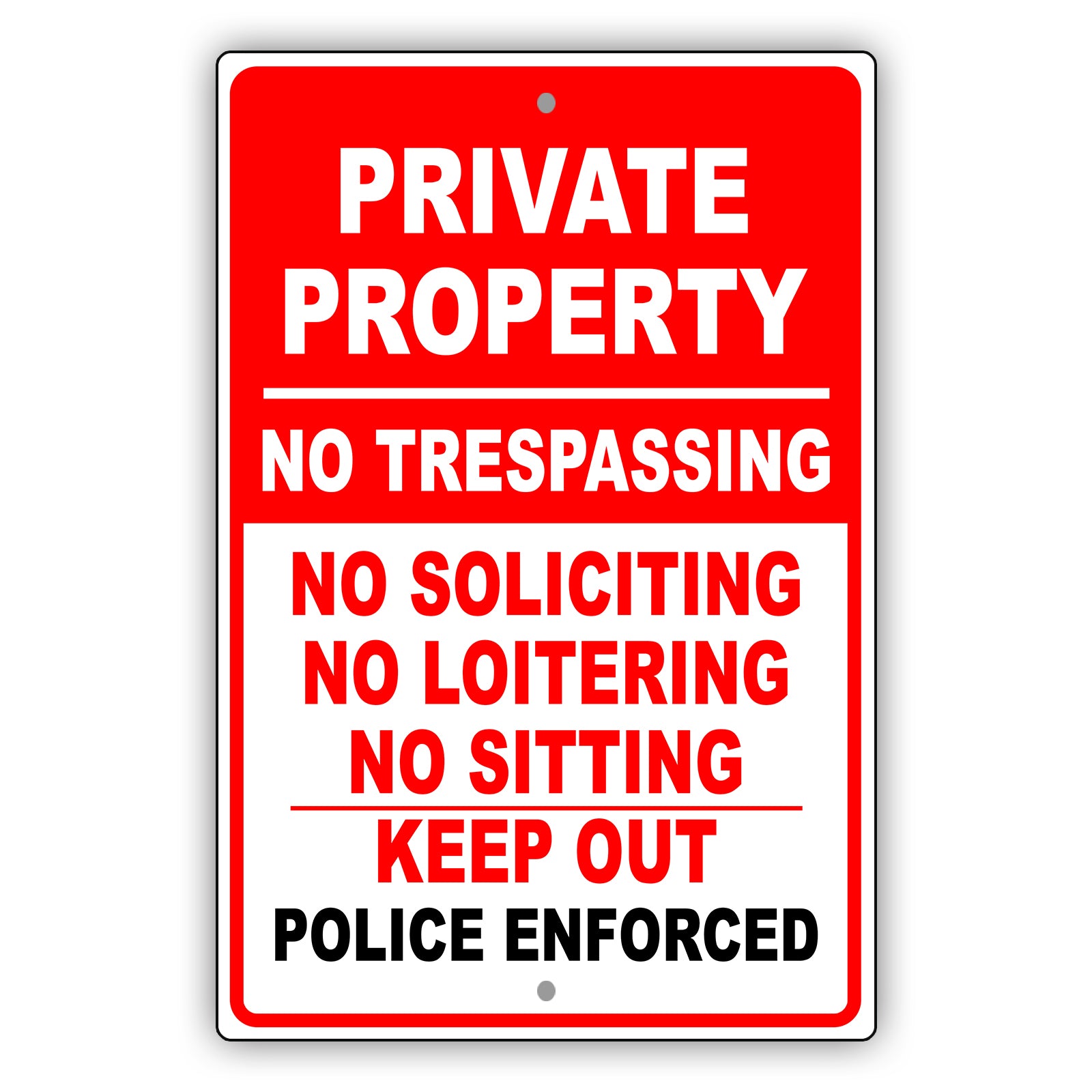Private Property No Soliciting Aluminum Metal Sign