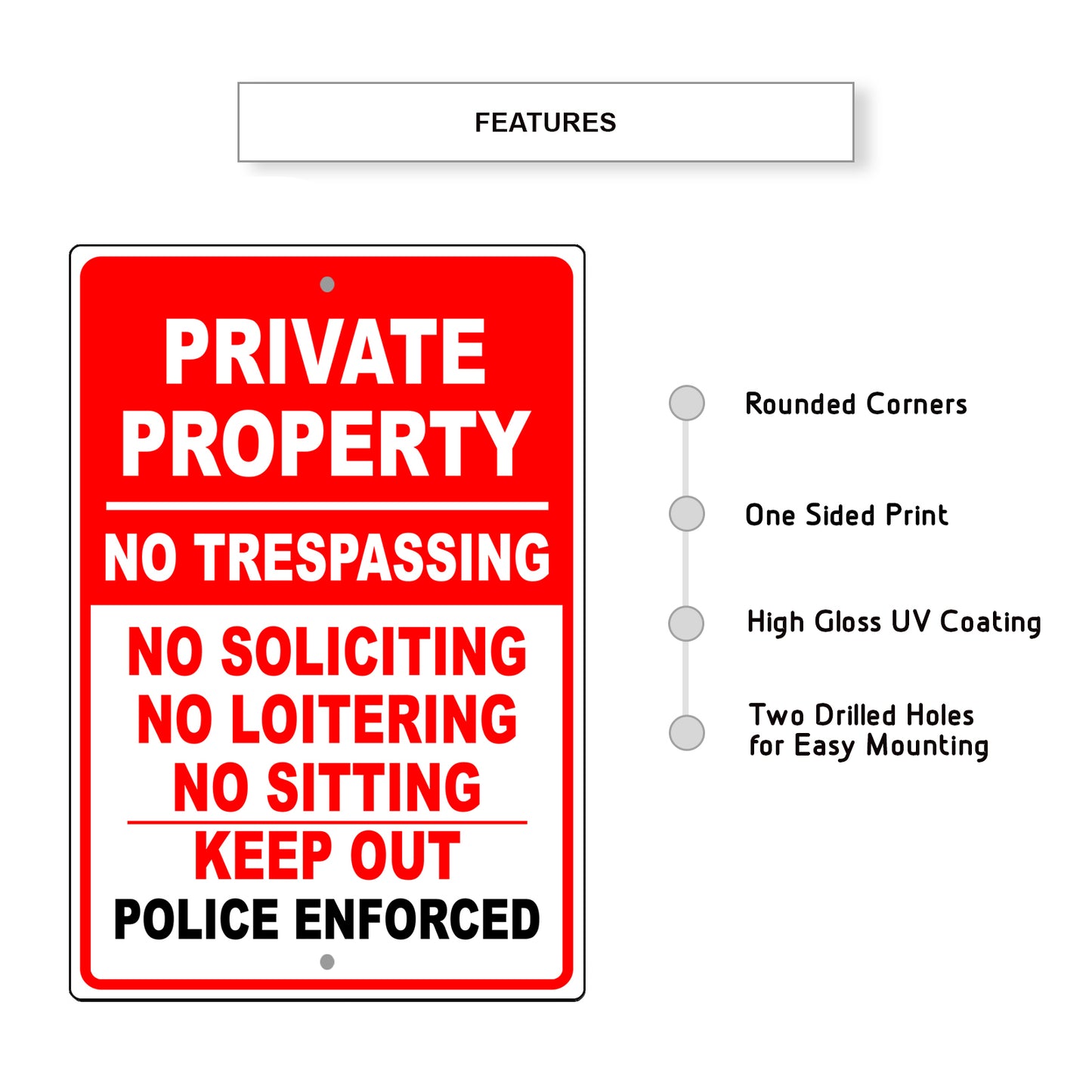 Private Property No Soliciting Aluminum Metal Sign