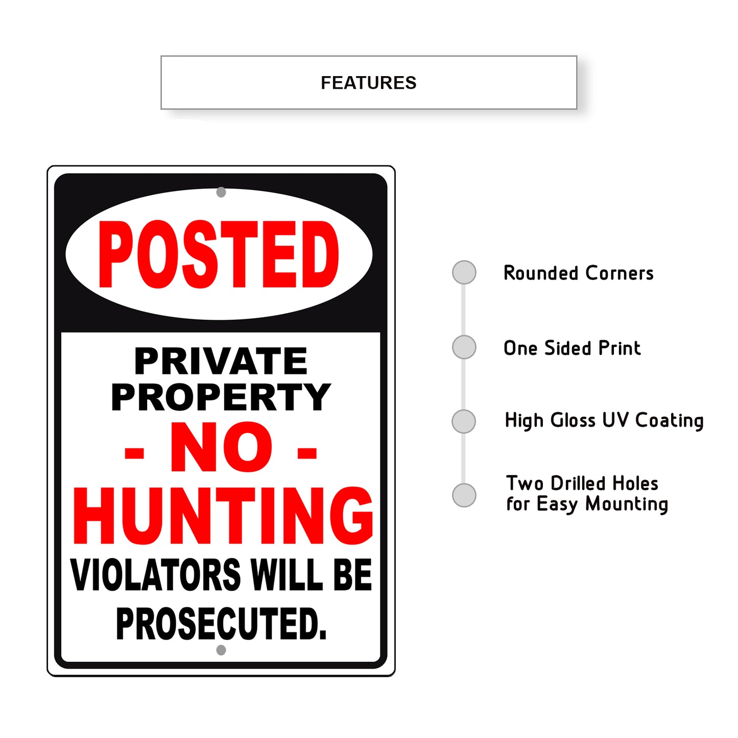 Posted Private Property No Hunting Aluminum Metal Sign