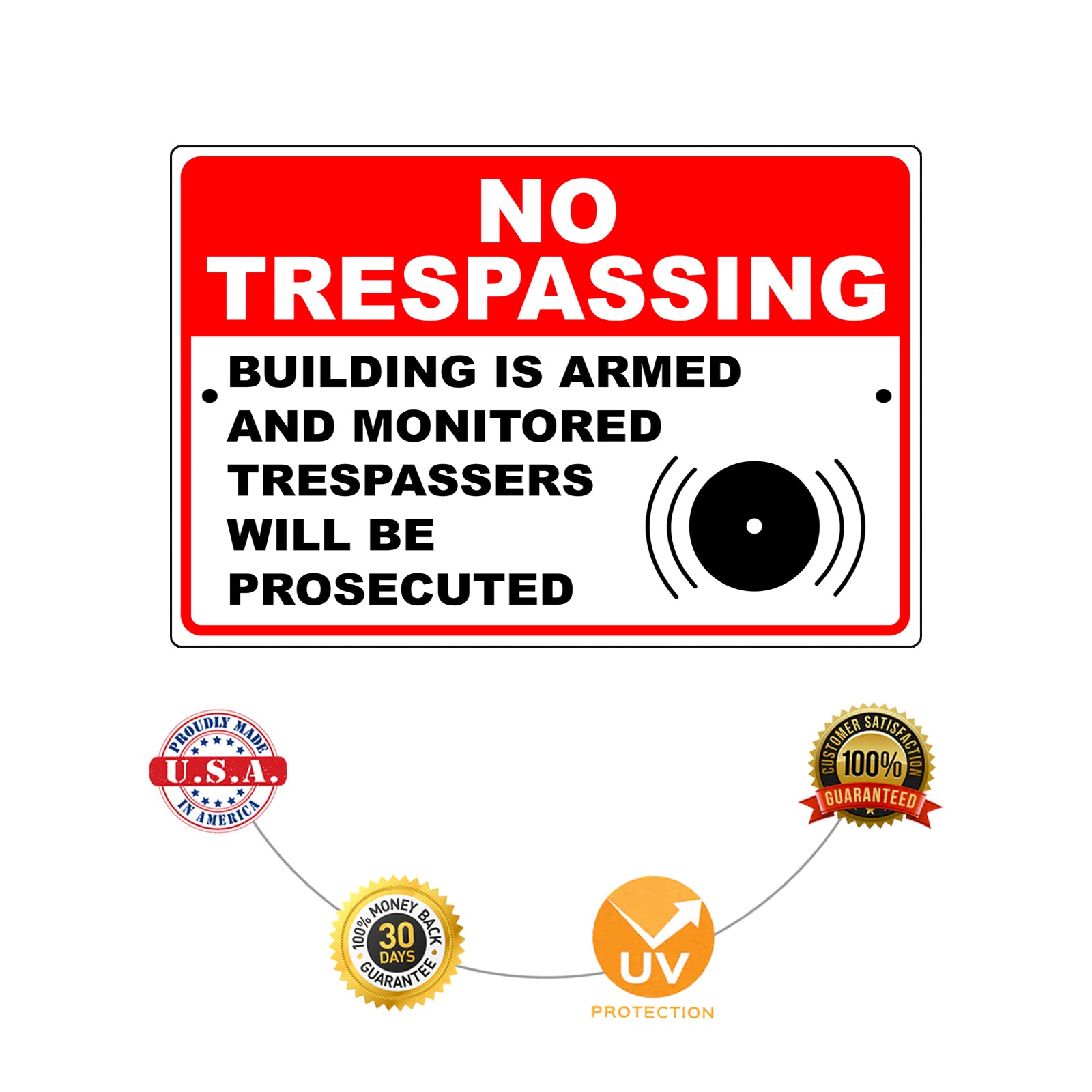 No Trespassing Building Is Armed And Monitored Trespassers Aluminum Metal Sign