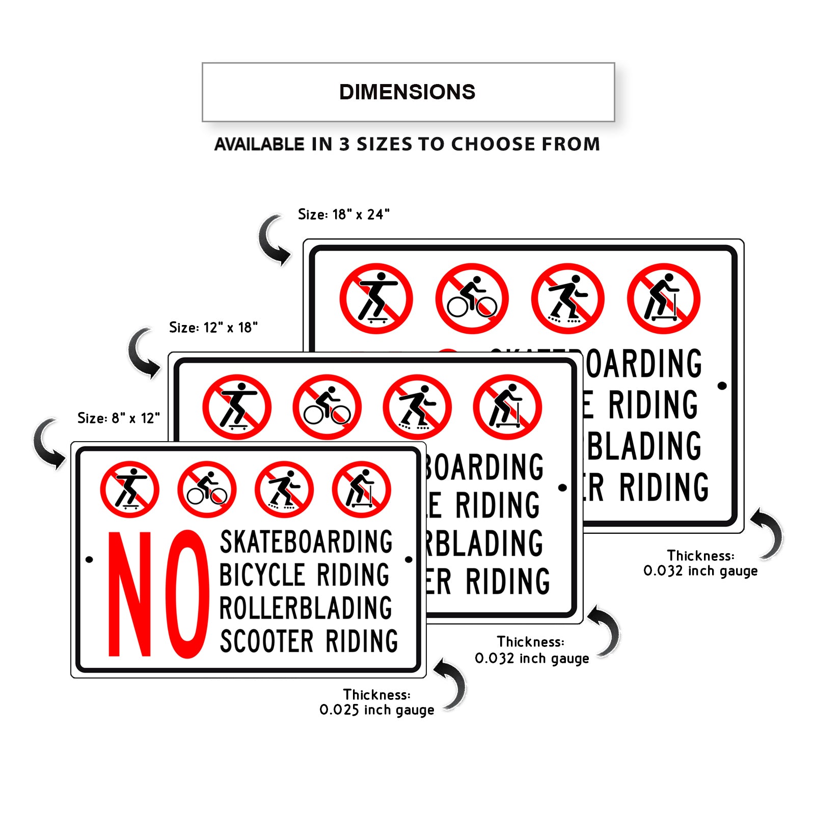 No Skateboarding Bicycle Riding Rollerblading Scooter Riding Aluminum Metal Sign