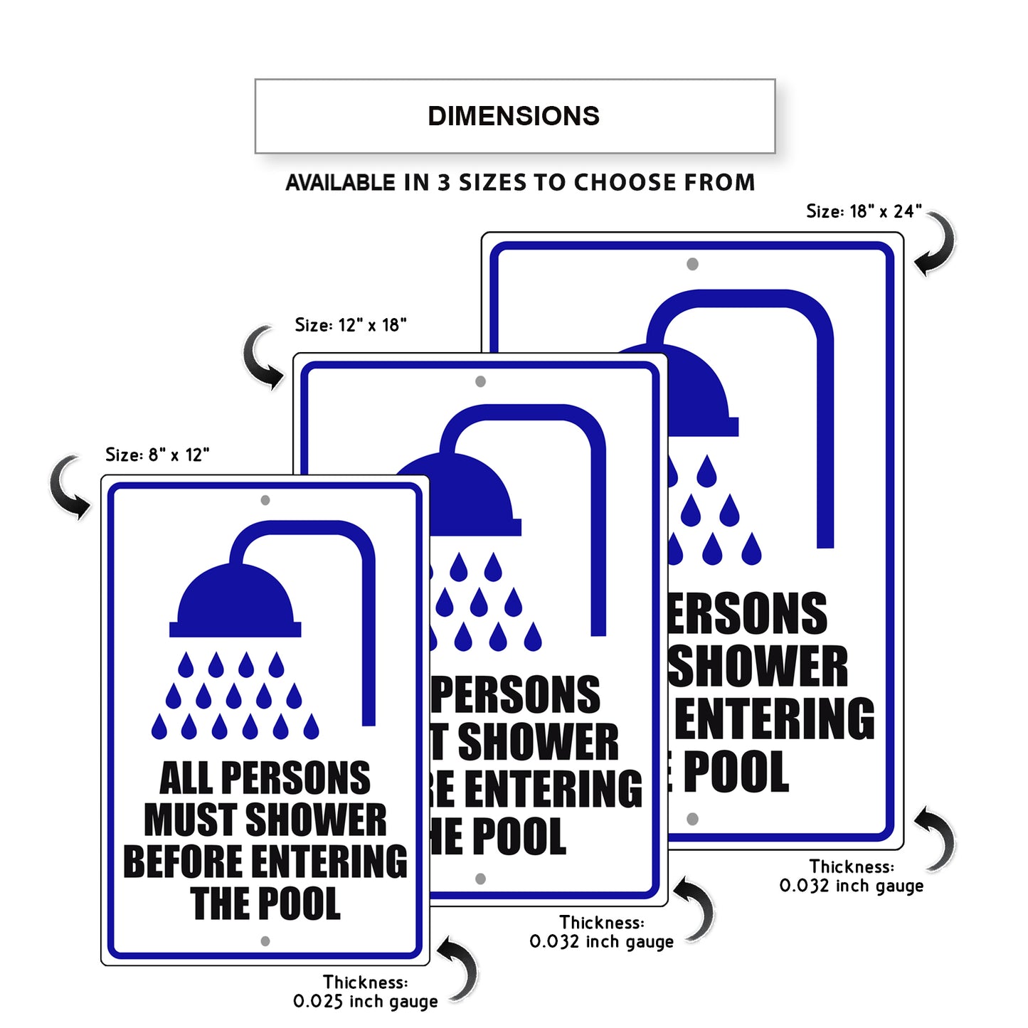 All Persons Must Shower Before Entering The Pool Aluminum Metal Sign