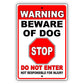 Not Responsible For Injury Aluminum Metal Sign