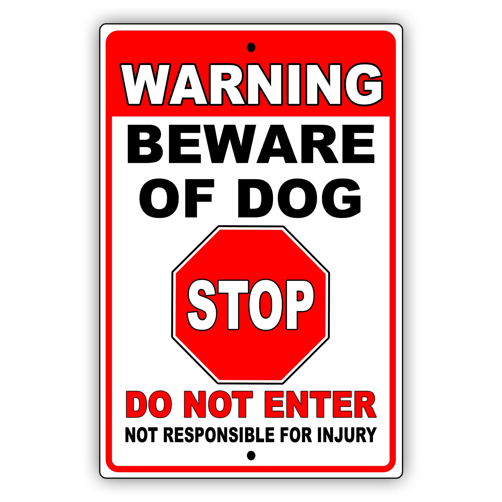 Not Responsible For Injury Aluminum Metal Sign