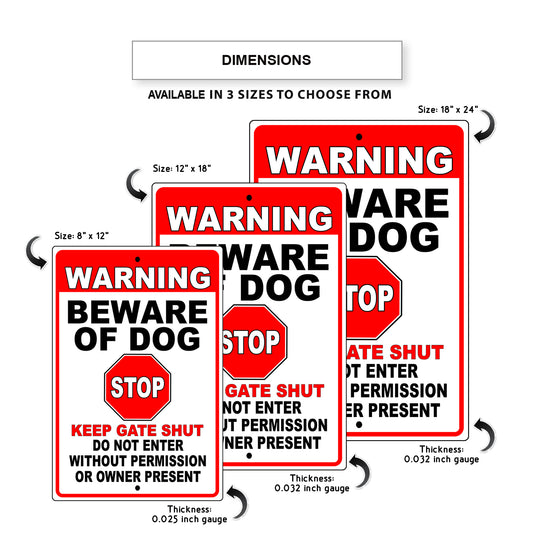 Warning Beware Of Dog Do Not Enter Without Permission Or Owner Present Aluminum Metal Sign