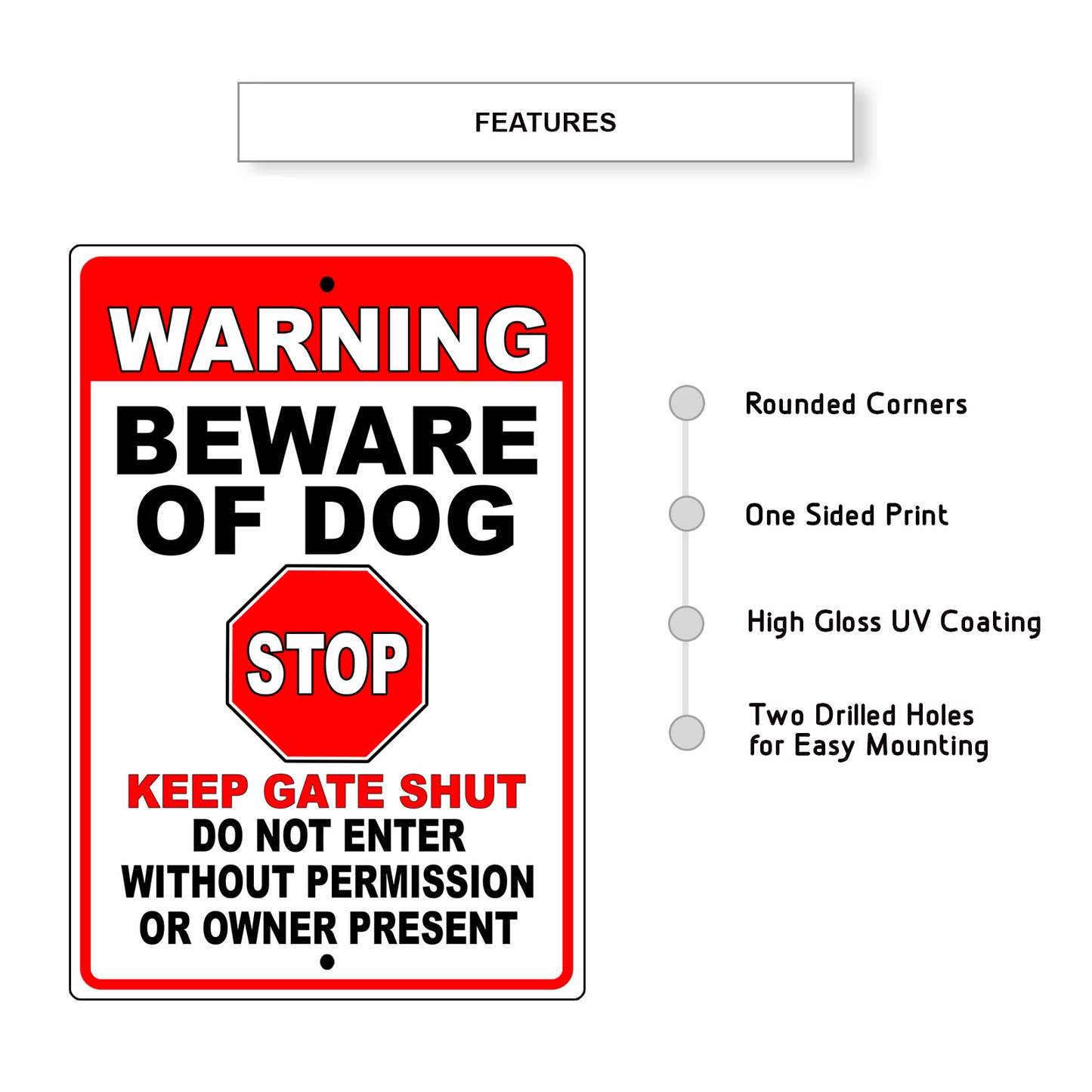 Warning Beware Of Dog Do Not Enter Without Permission Or Owner Present Aluminum Metal Sign