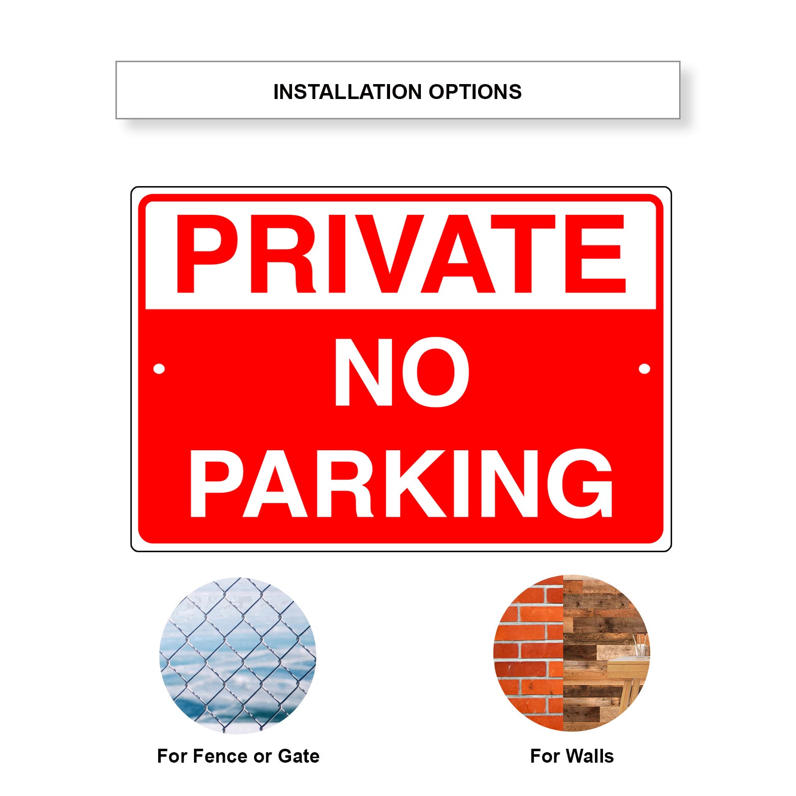 Private no parking aluminum metal sign