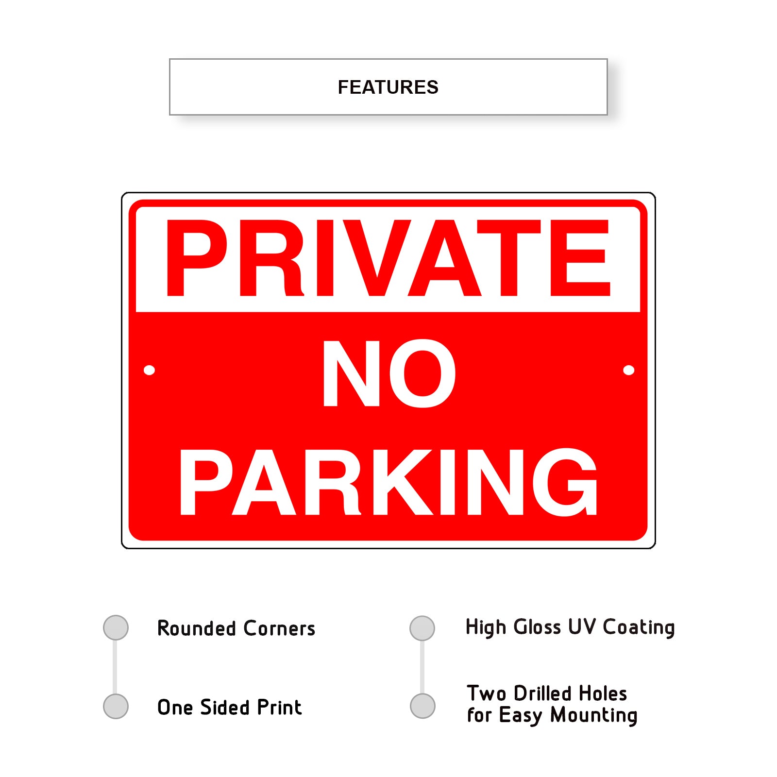 Private no parking aluminum metal sign