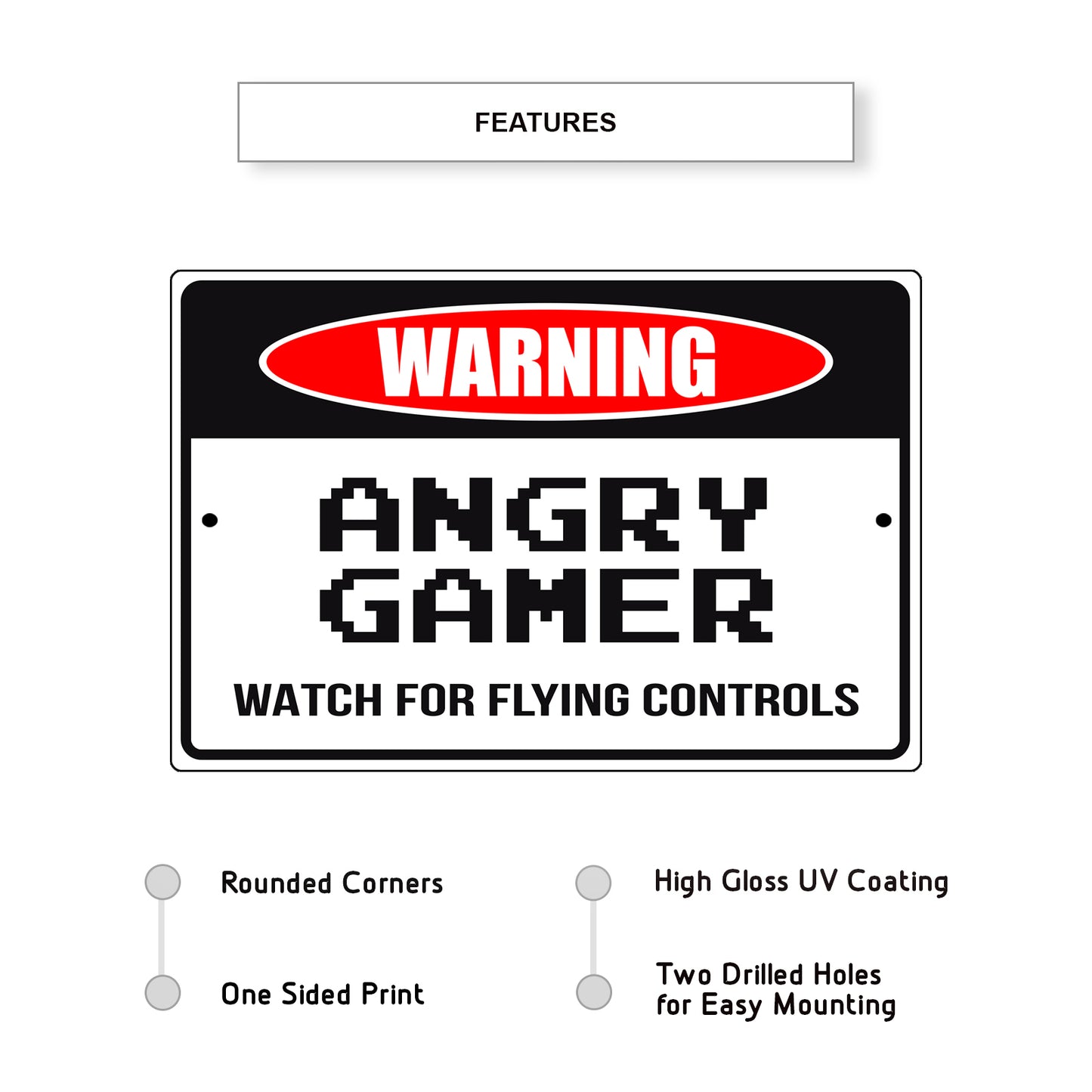 Warning angry gamer watch for flying controls aluminum metal sign