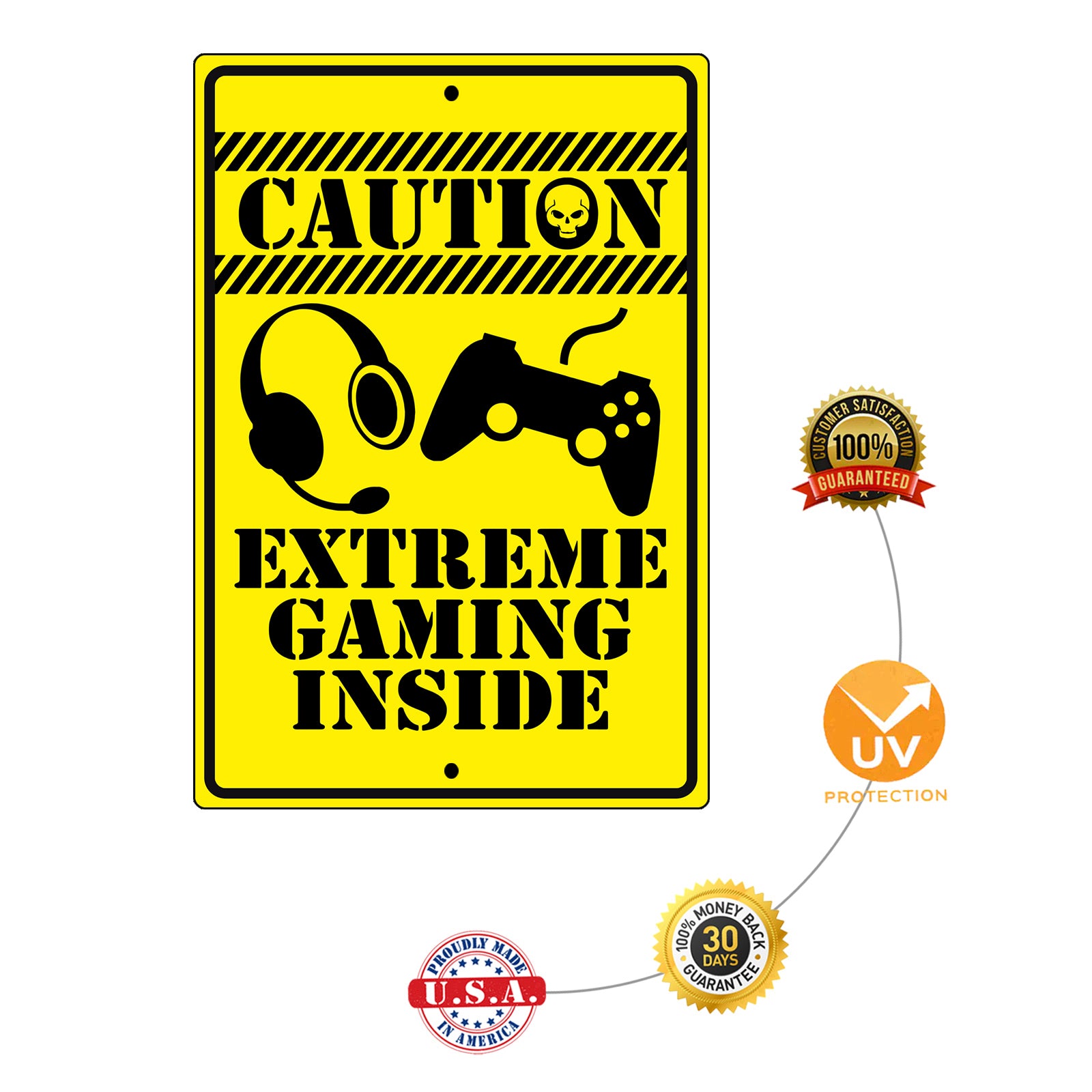 Caution extreme gaming inside aluminum metal sign