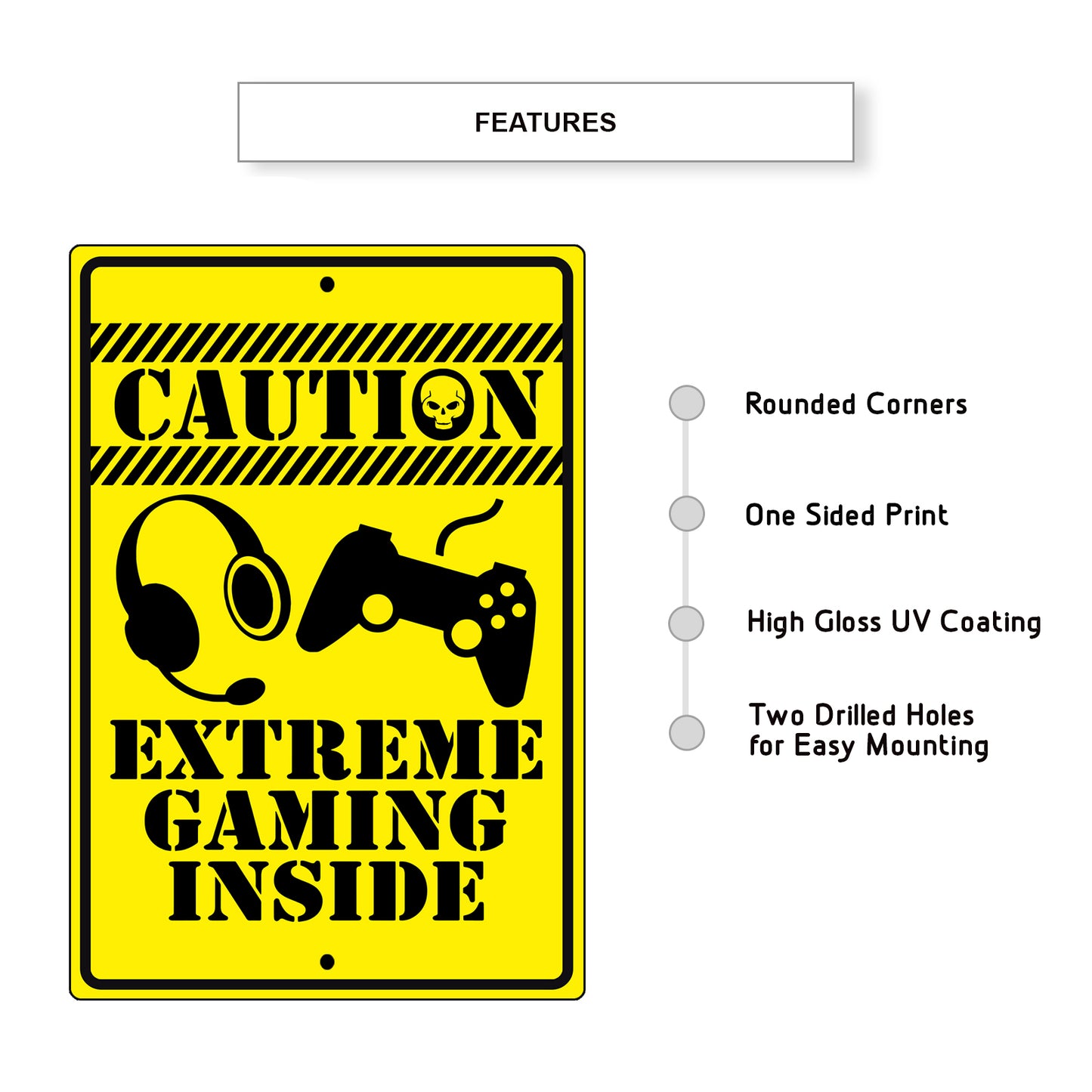 Caution extreme gaming inside aluminum metal sign