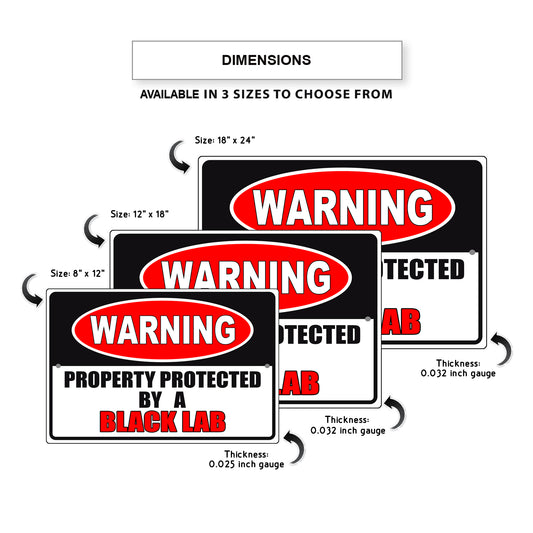 Warning property protected by a black lab aluminum metal sign