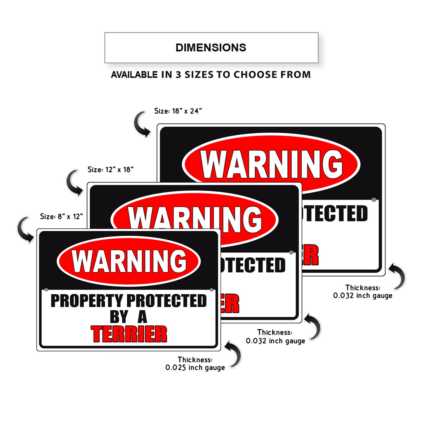 Warning property protected by a terrier aluminum metal sign