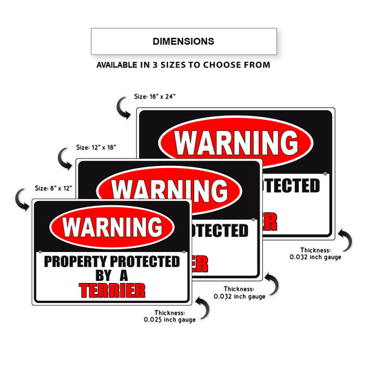 Warning property protected by a terrier aluminum metal sign