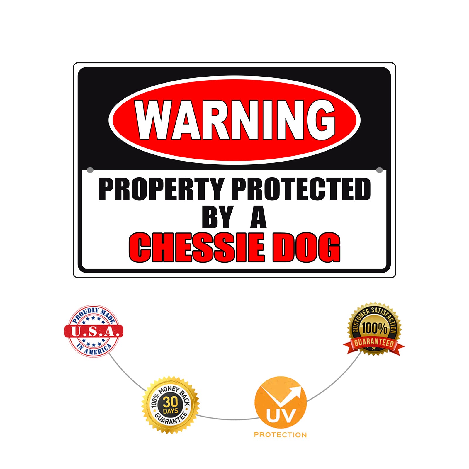 Warning property protected by a chessie dog aluminum metal sign