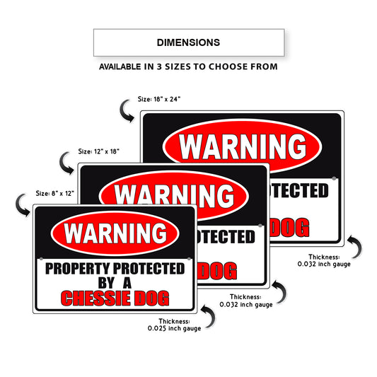 Warning property protected by a chessie dog aluminum metal sign