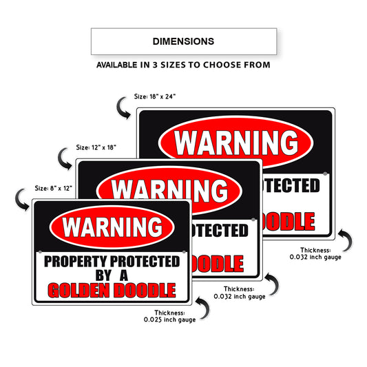 Warning property protected by a golden doodle aluminum metal sign