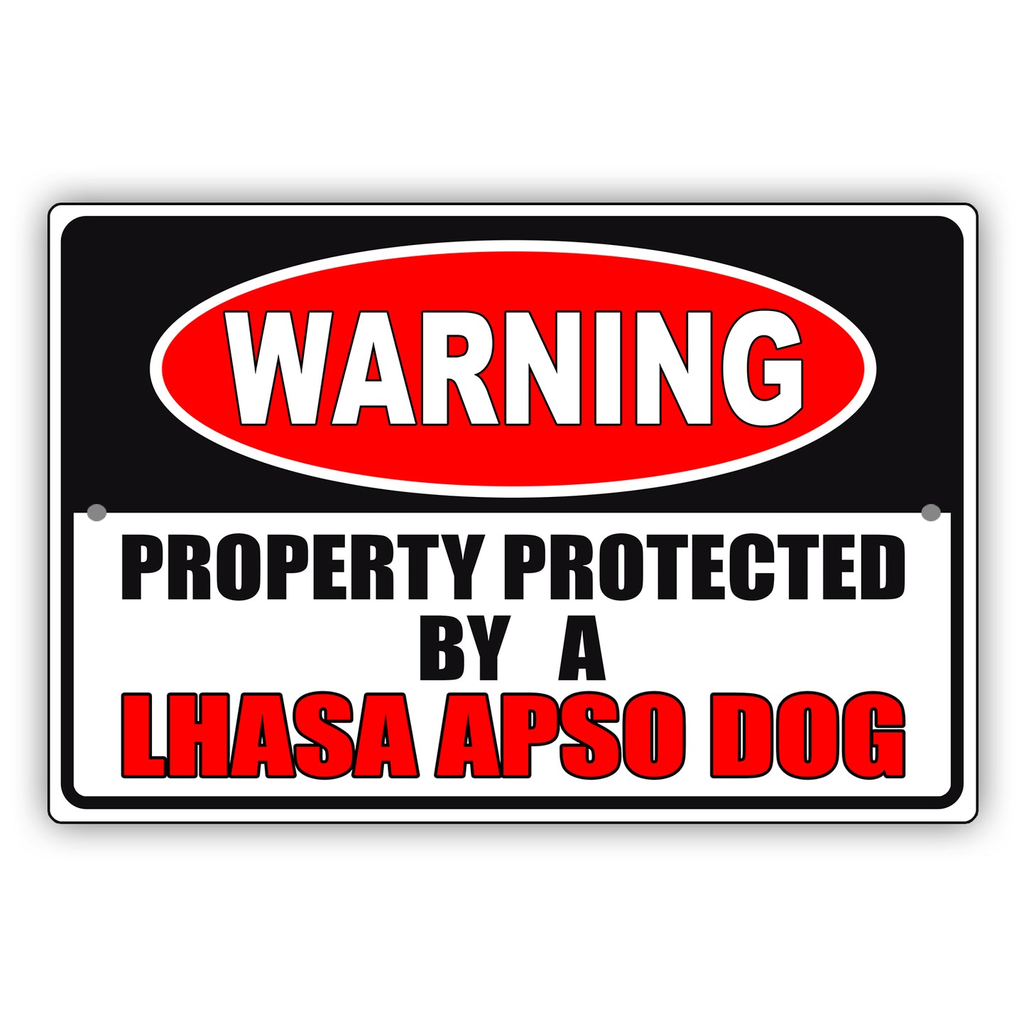 Warning property protected by a lhasa apso dog aluminum metal sign