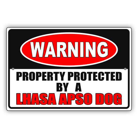 Warning property protected by a lhasa apso dog aluminum metal sign