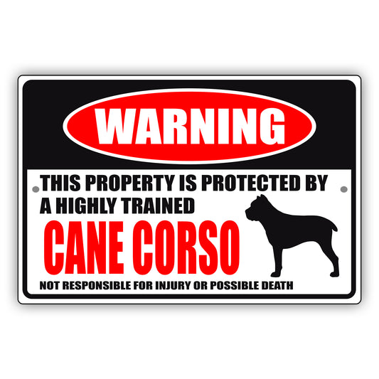 Warning this property is protected by a highly trained cane carso aluminum metal sign