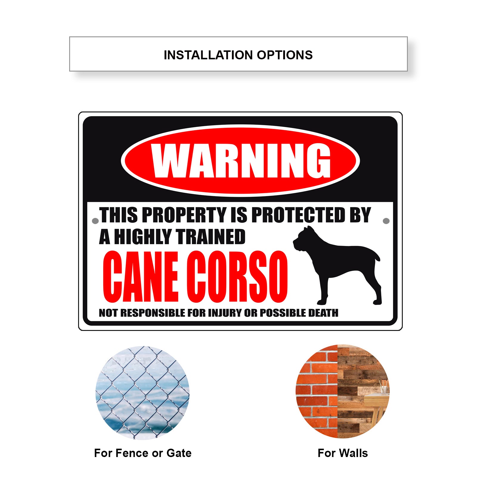 Warning this property is protected by a highly trained cane carso aluminum metal sign