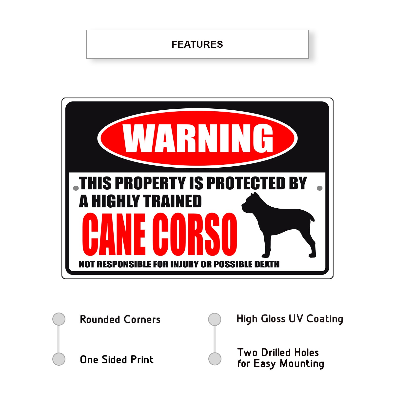 Warning this property is protected by a highly trained cane carso aluminum metal sign