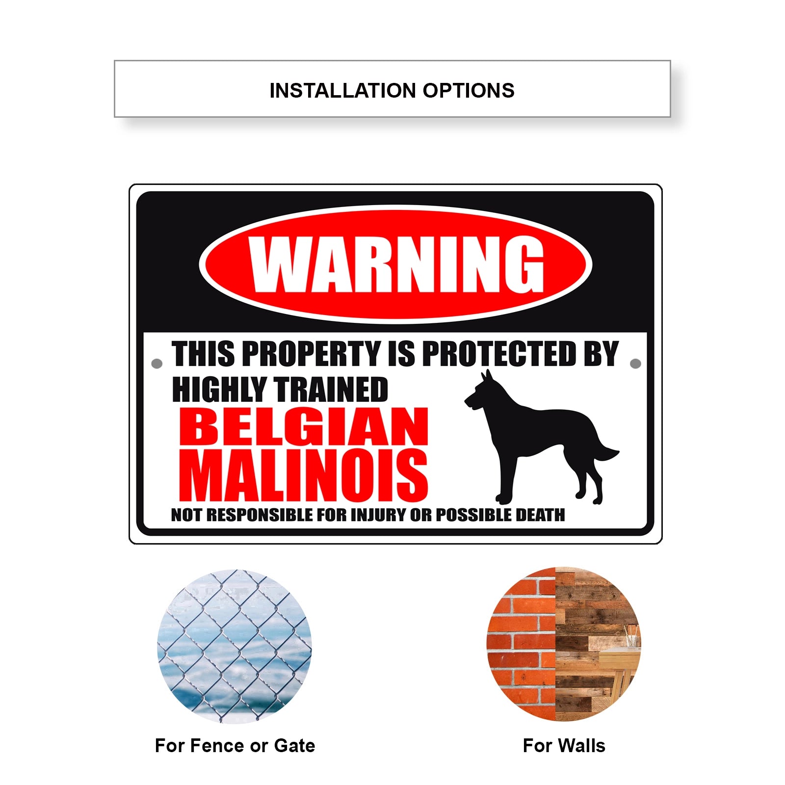 Warning this property is protected by highly trained Belgian Malinois aluminum metal sign