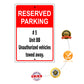 Reserved parking #5 unit bb unauthorized vehicles towed away aluminum metal sign