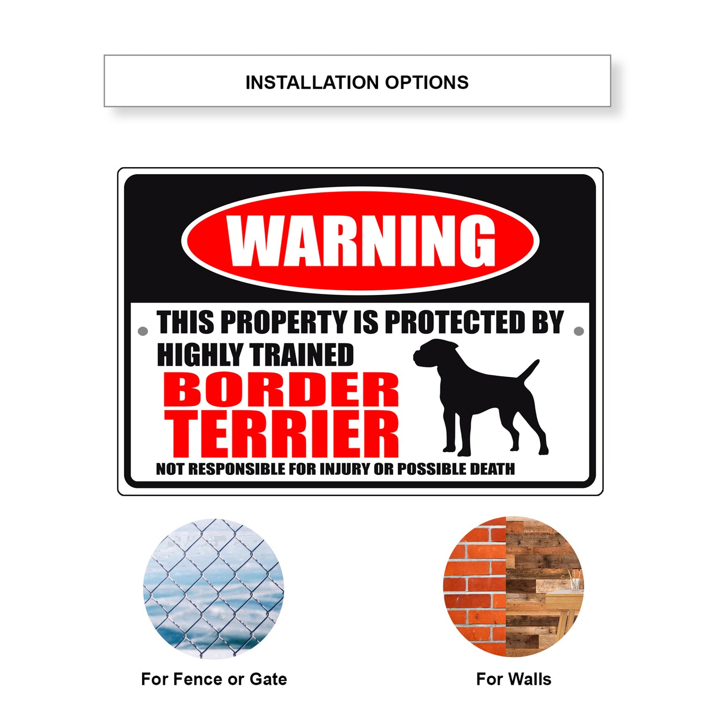 Warning this property is protected by highly trained border terrier aluminum metal sign