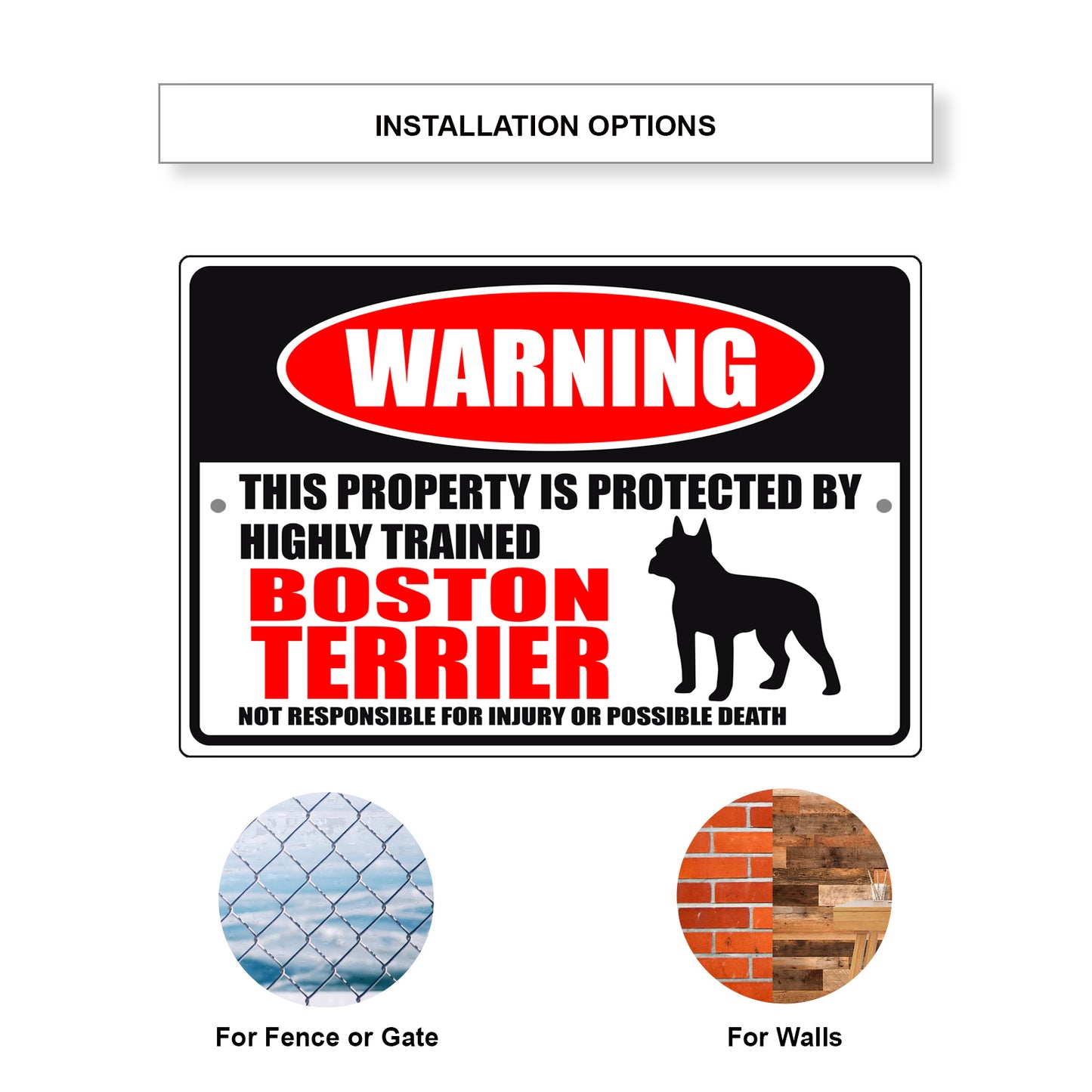 Warning this property is protected by highly trained boston terrier aluminum metal sign