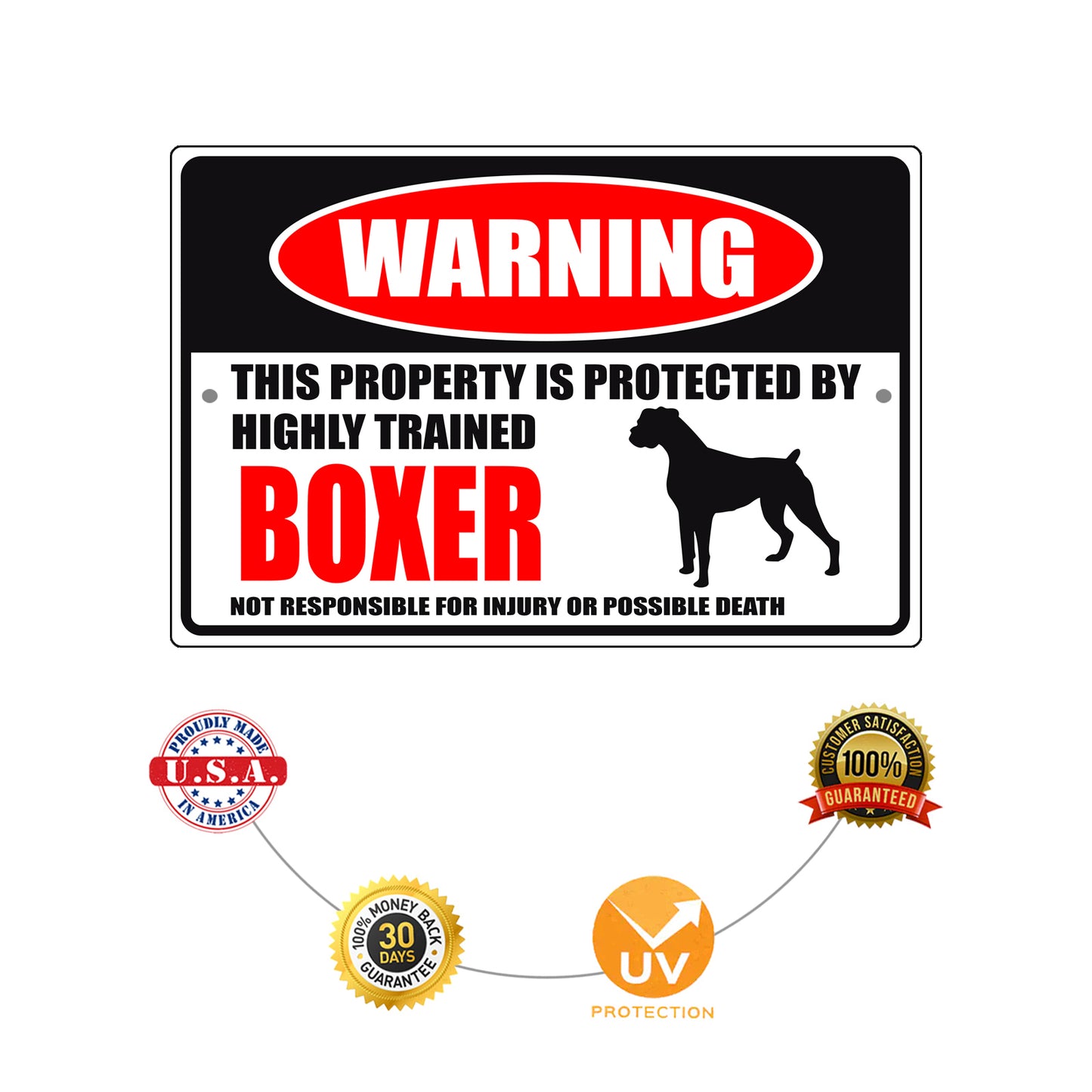 Warning this property is protected by highly trained boxer aluminum metal sign