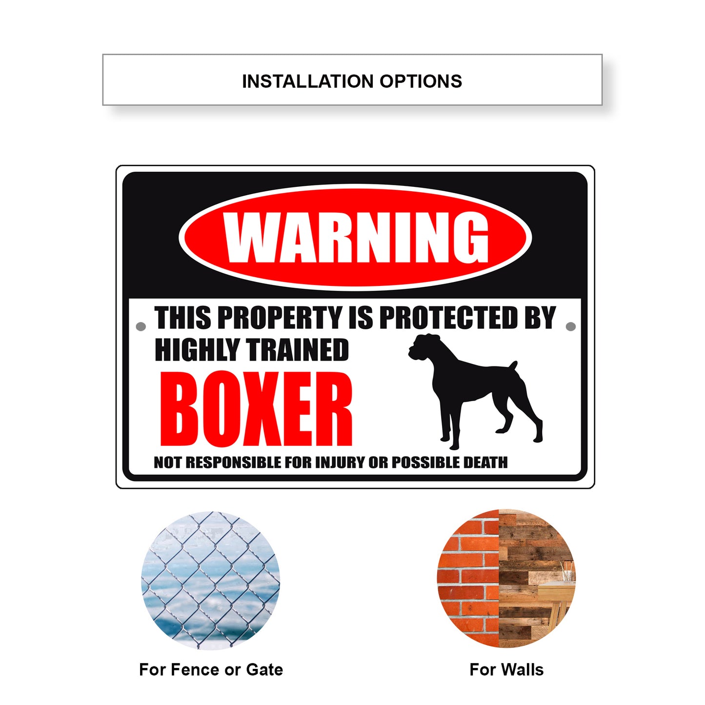 Warning this property is protected by highly trained boxer aluminum metal sign