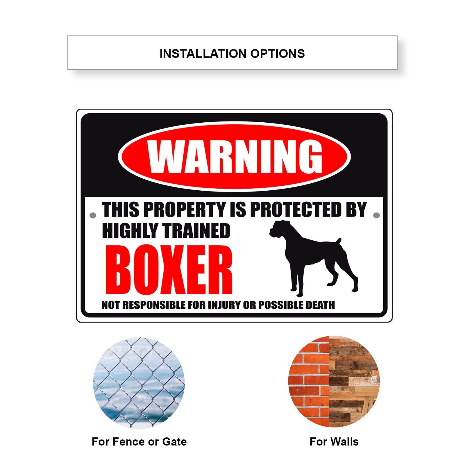Warning this property is protected by highly trained boxer aluminum metal sign