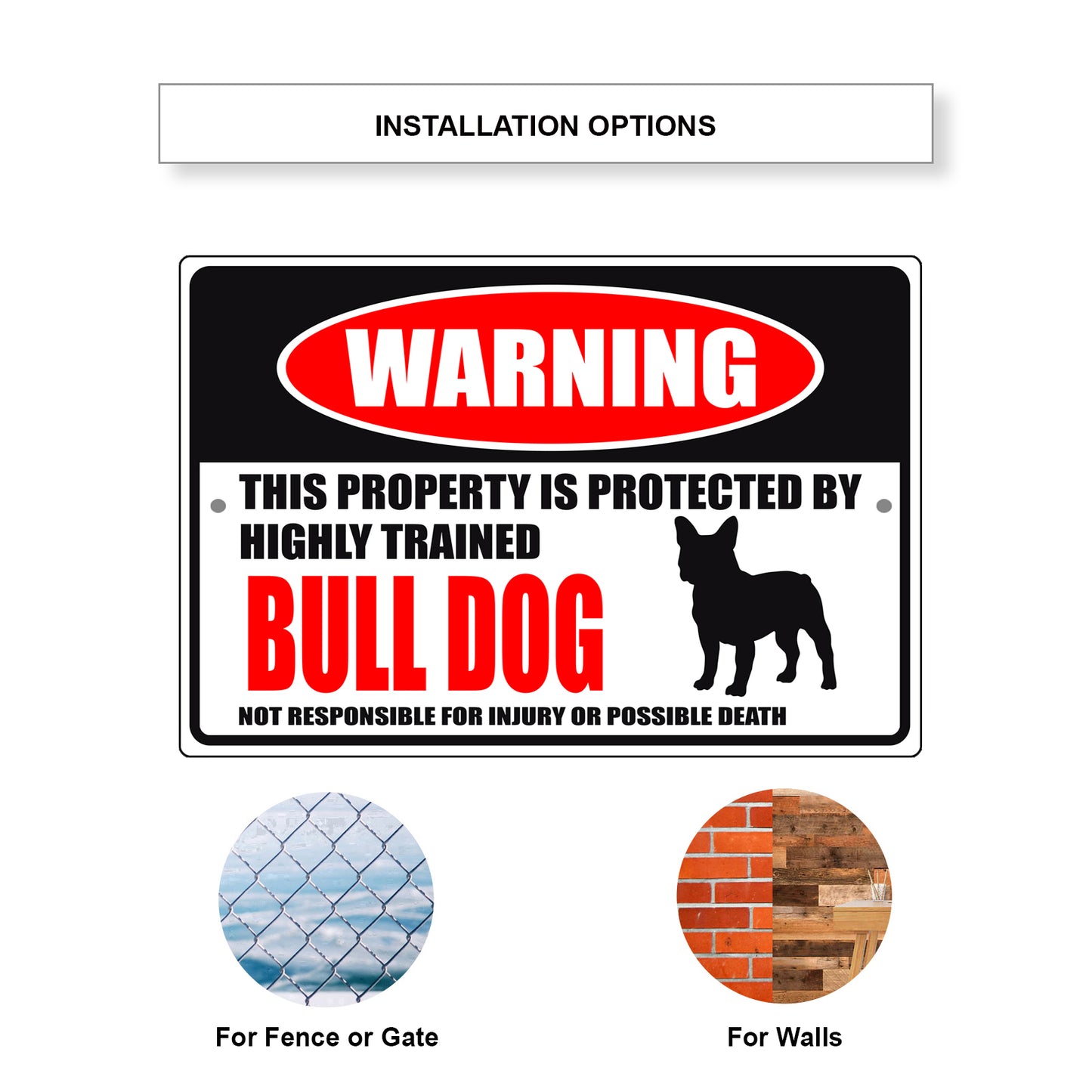 Warning this property is protected by highly trained bull dog aluminum metal sign
