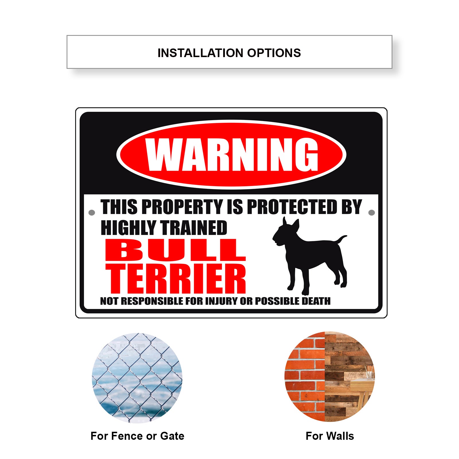Warning this property is protected by highly trained bull terrier aluminum metal sign