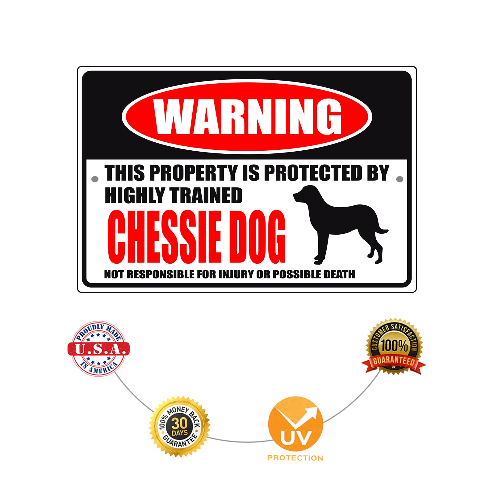 Warning this property is protected by highly trained chessie dog aluminum metal sign
