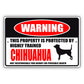 Warning this property is protected by highly trained chihuahua aluminum metal sign