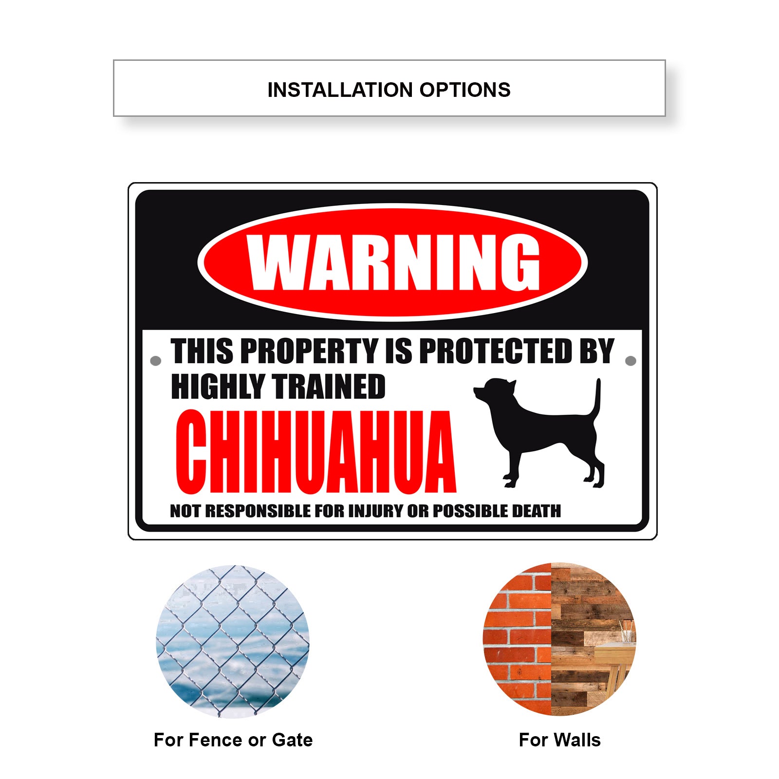 Warning this property is protected by highly trained chihuahua aluminum metal sign