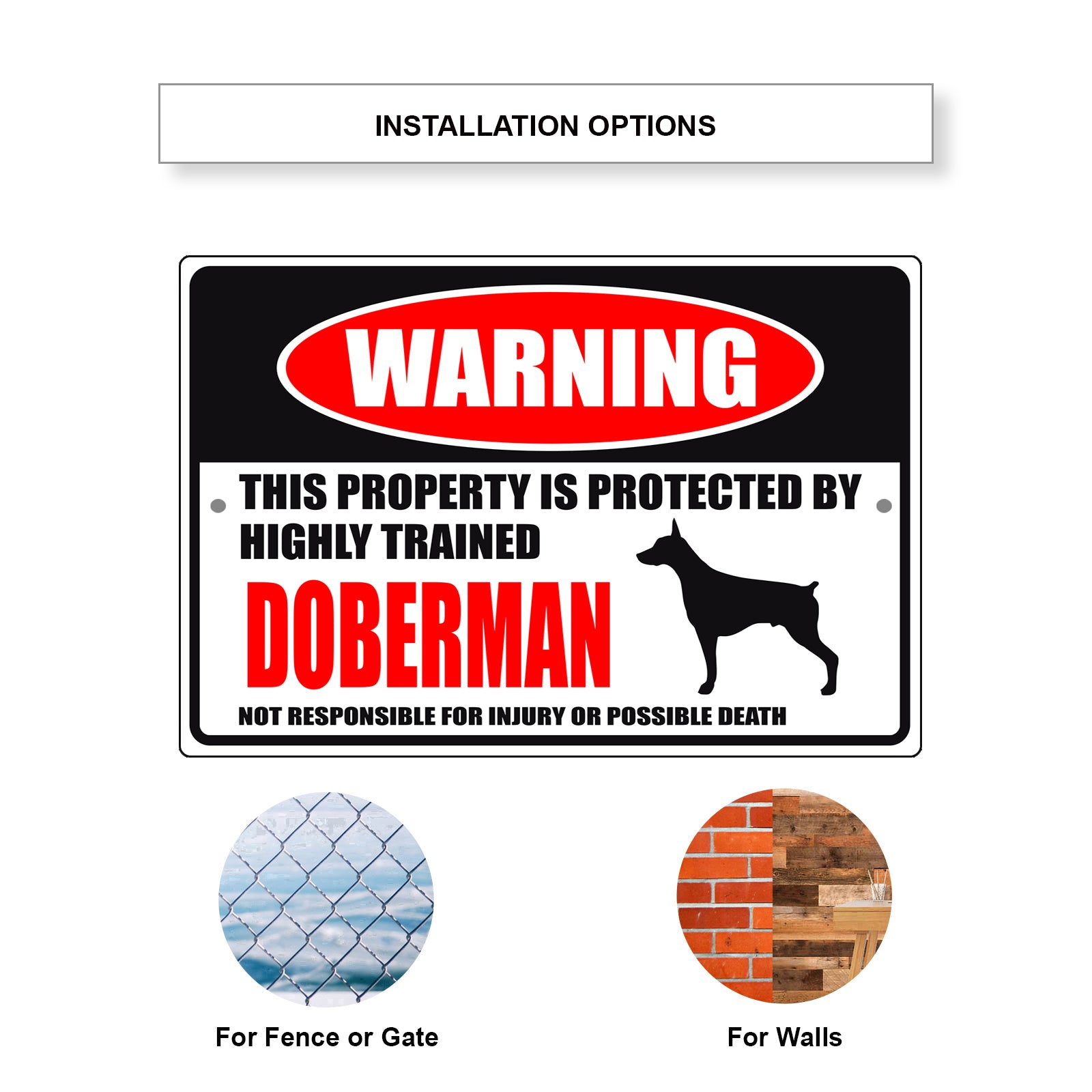 Warning this property is protected by highly trained Doberman aluminum metal sign