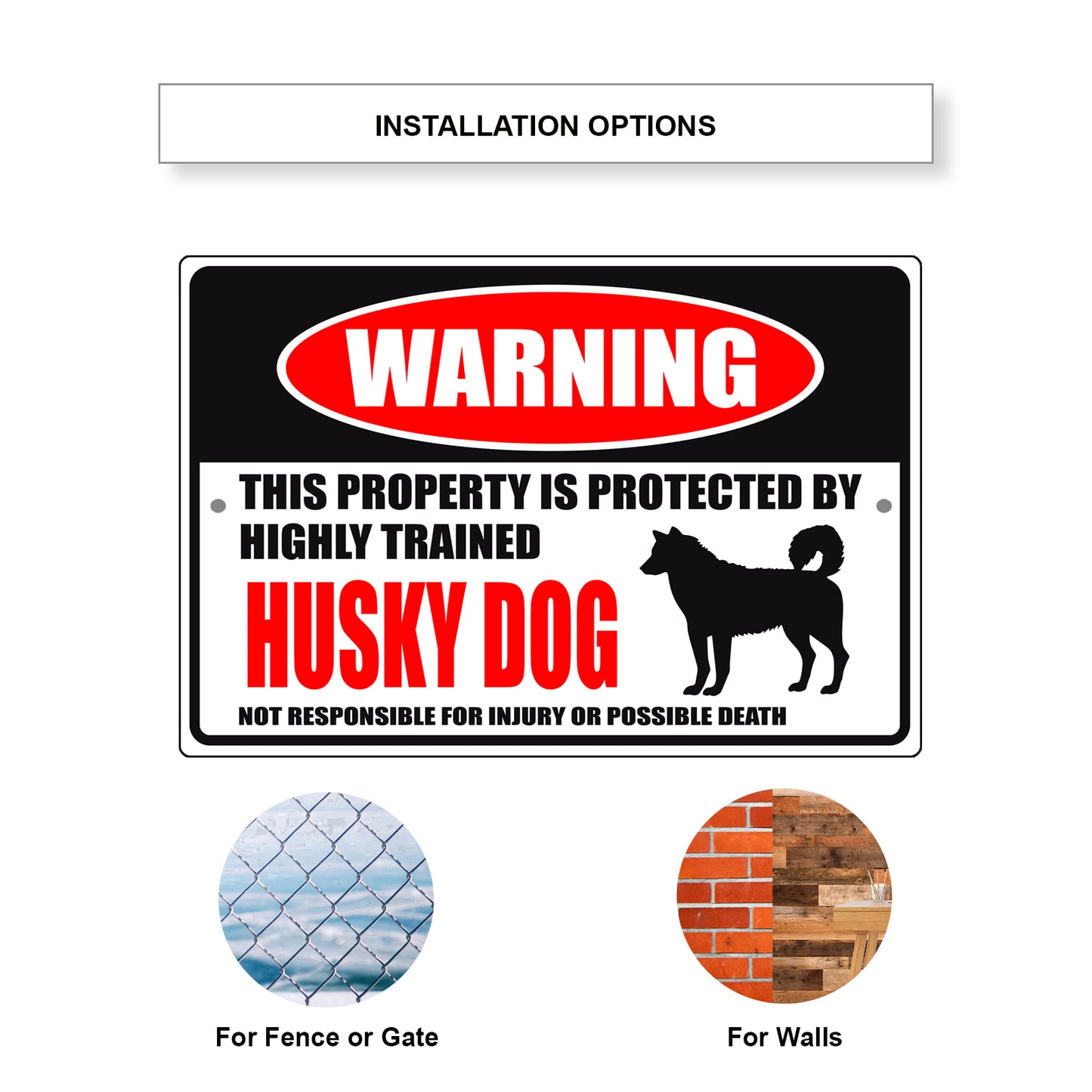 Warning this property is protected by highly trained husky dog aluminum metal sign