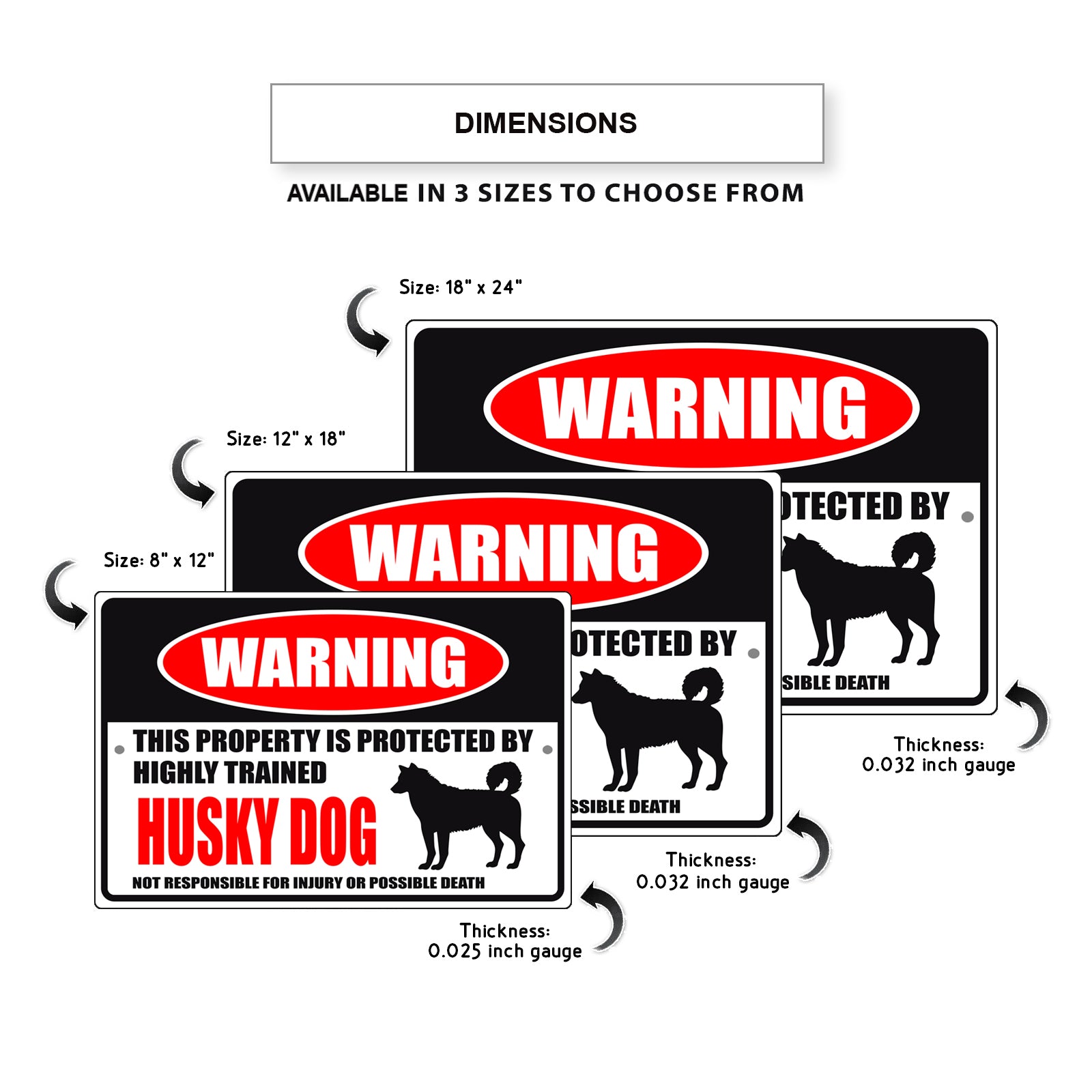 Warning this property is protected by highly trained husky dog aluminum metal sign