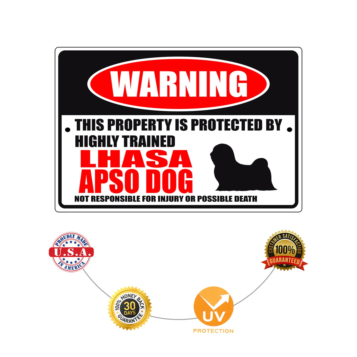 Warning this property is protected by highly trained Lhasa Apso dog aluminum metal sign