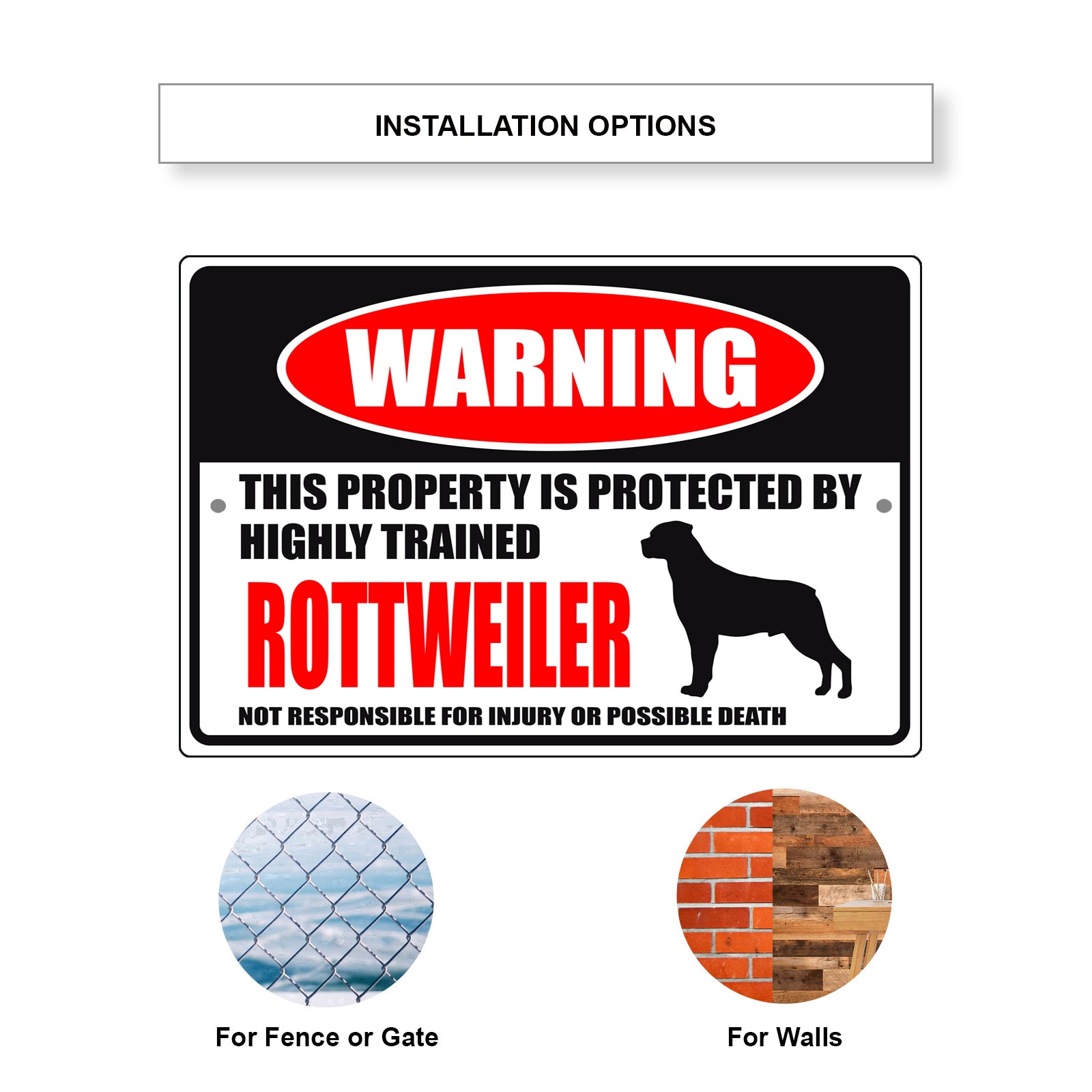 Warning this property is protected by highly trained Rottweiler aluminum metal sign