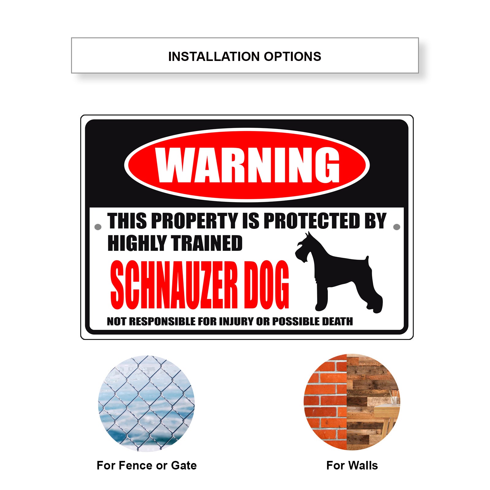 Warning this property is protected by highly trained schnauzer dog aluminum metal sign