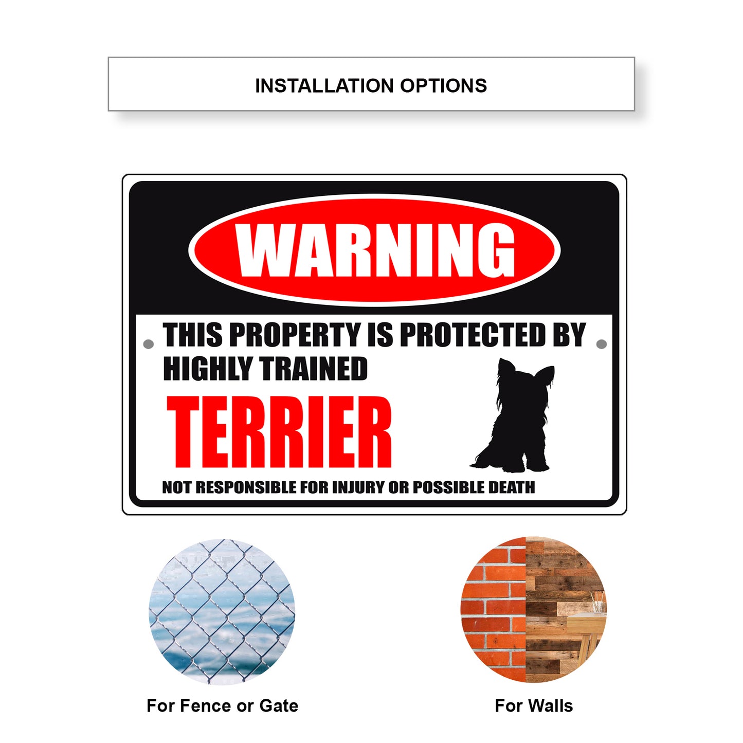 Warning this property is protected by highly trained terrier aluminum metal sign