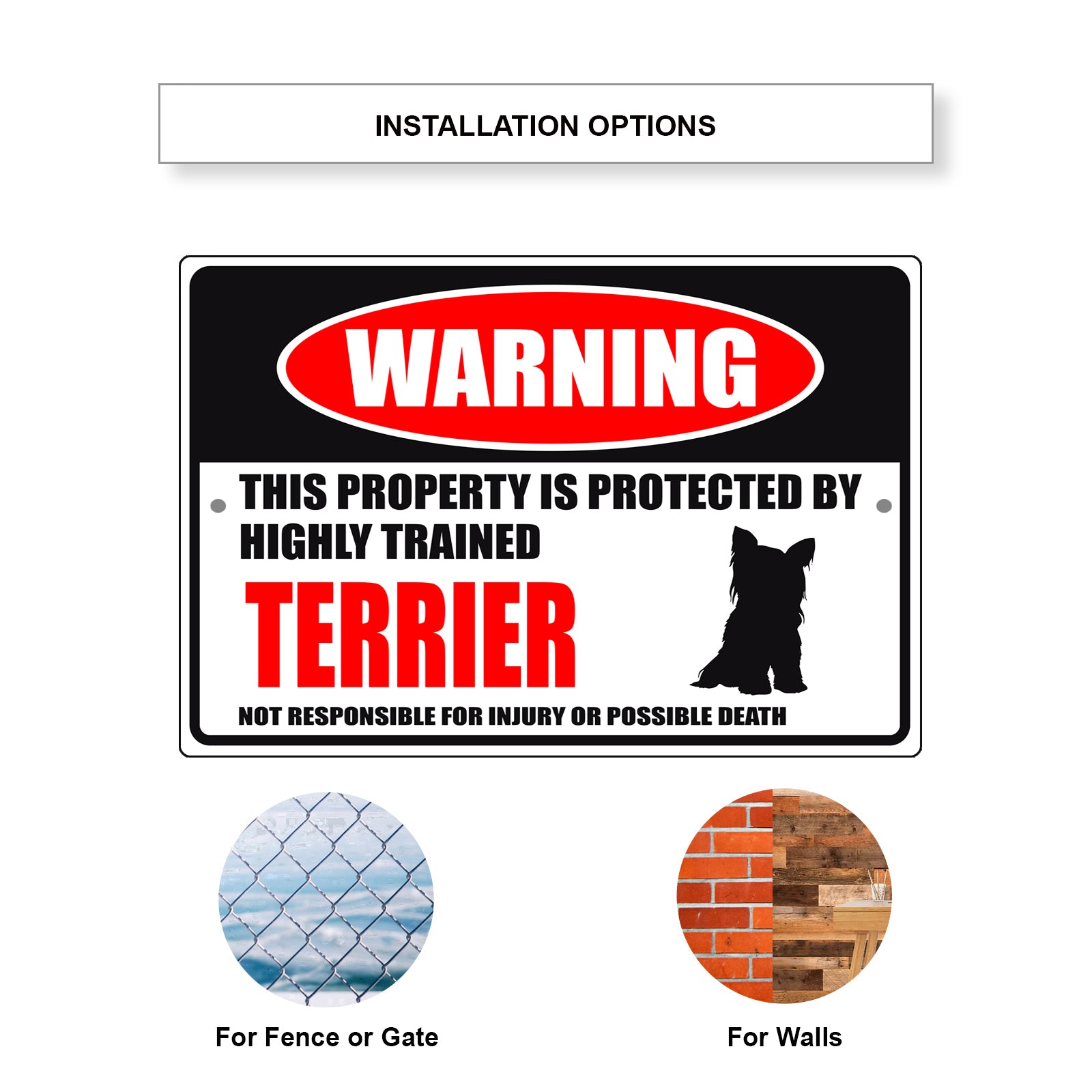 Warning this property is protected by highly trained terrier aluminum metal sign